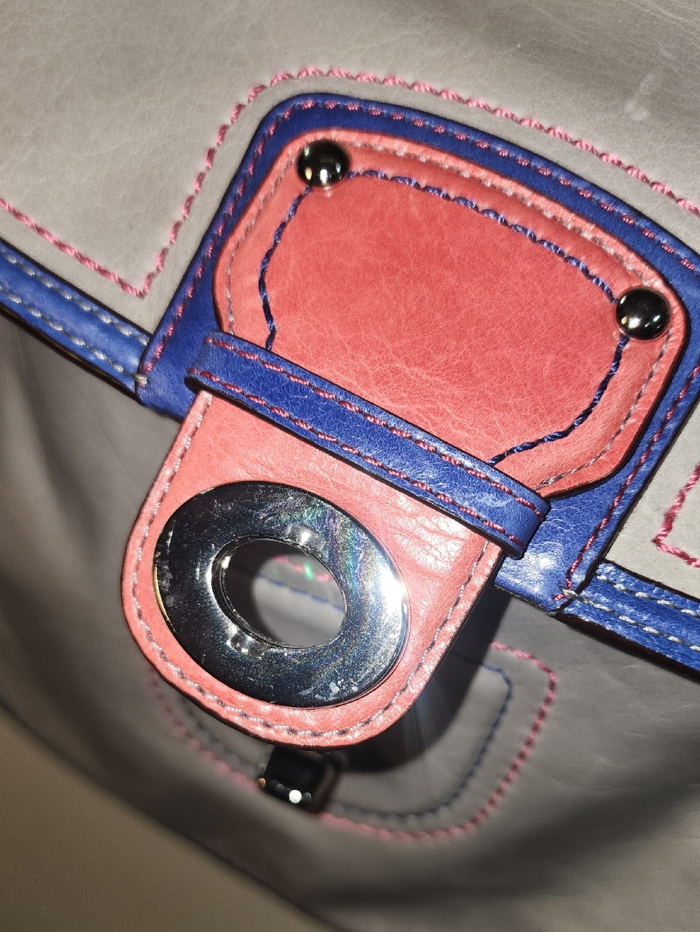 Coach Legacy Willis Colorblock Gray Leather Shoulder Bag Coral Navy Accents - Picture 10 of 14